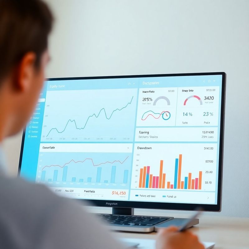Panou de rezultate backtesting cu curba de capital și metrici de risc